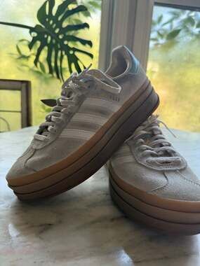 adidas Gazelle Platform Sneakers in White with Gum Sole